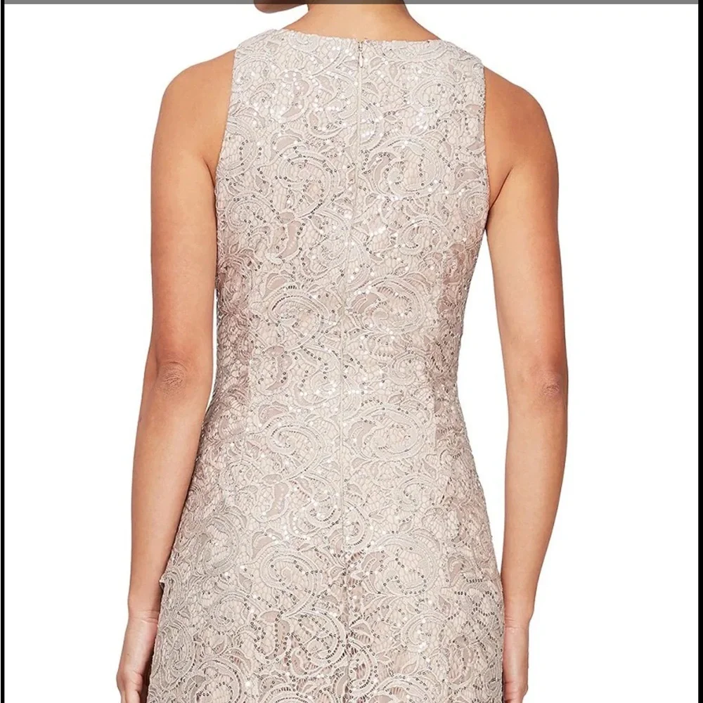 Alex Evenings Buff Maxi Gown with Ruffled Slit and Halter Neckline - Picture 4 of 7